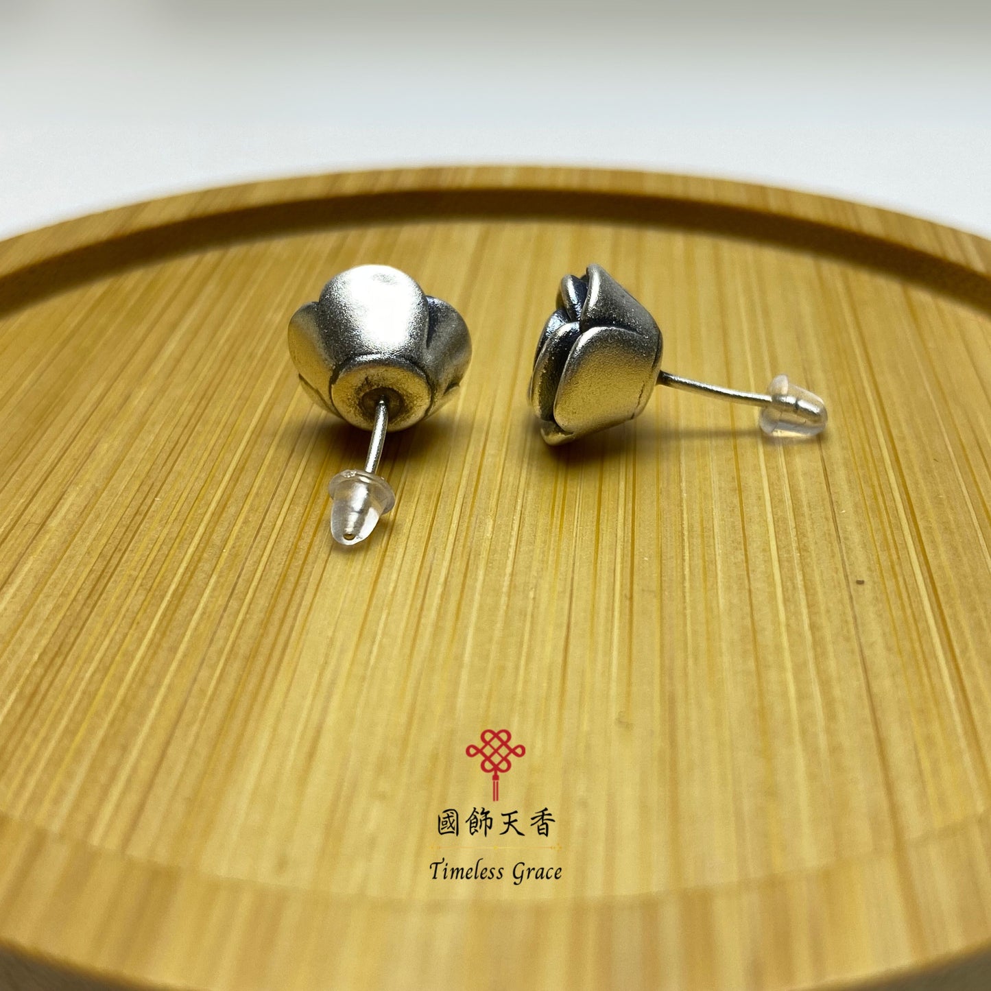 TimelessGrace silver black rose earring