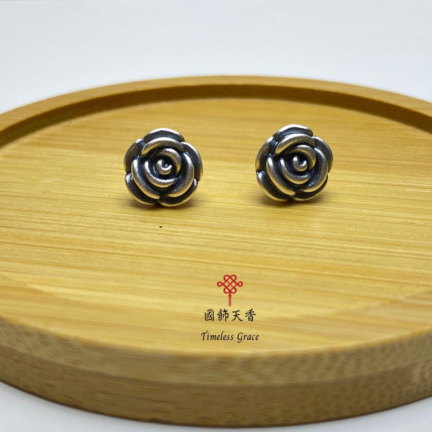 TimelessGrace silver black rose earring