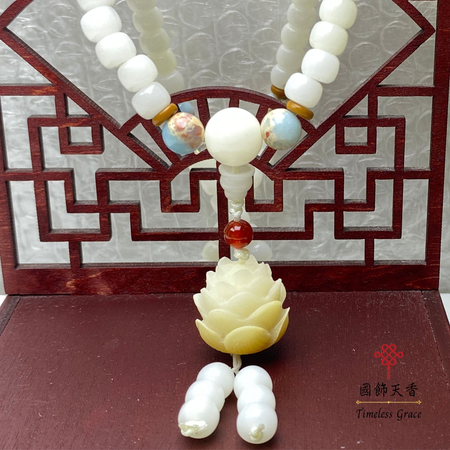 白菩提蓮花108顆珠串項鏈