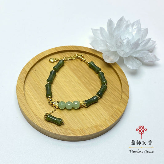 天然橄欖玉竹節三珠手鏈