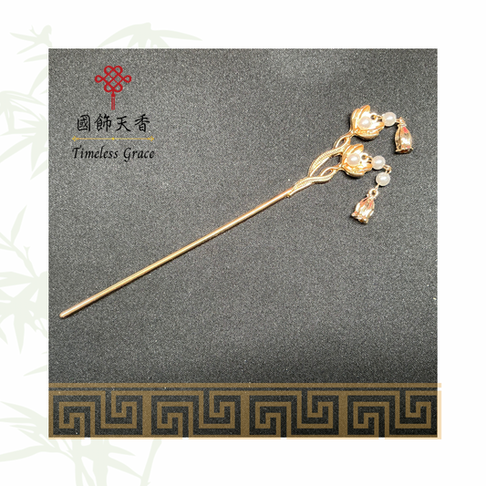 古風金色南瓜花珍珠髮釵