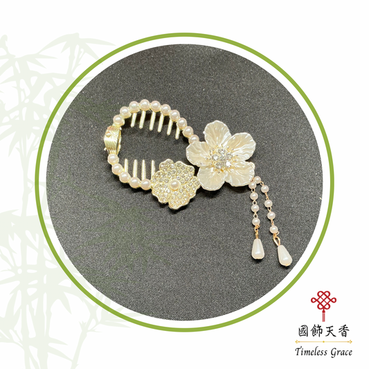 白花珍珠流蘇髮夾